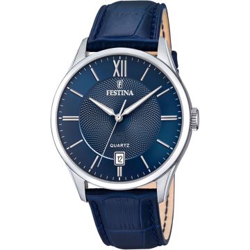 Montre Homme Cuir Bleu Acier Classique