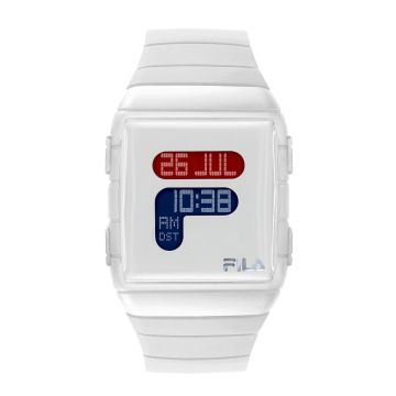 Fila – 38-105-001 – Montre Mixte – Affichage Digital – Boitier Carré En Plastique Blanc – Cadran Blanc – Bracelet Blanc En Plastique