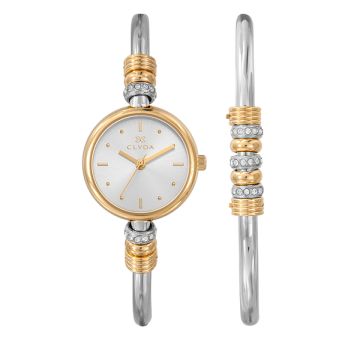 Montre Clyda  Set Dame Acier & Doré Cadran Argenté 26,5 Mm