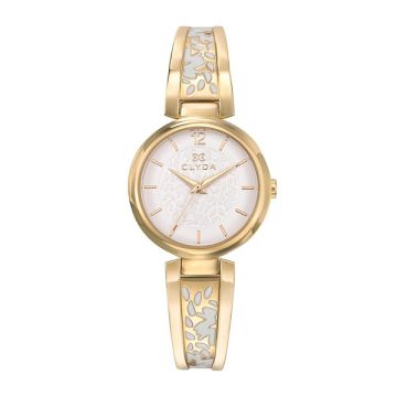 Montre Clyda  Dame Acier Doré & Epoxy Blanc Cadran Blanc 29 Mm
