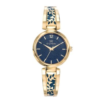 Montre Clyda  Dame Acier Doré & Epoxy Bleu Cadran Bleu 29 Mm