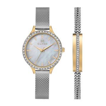 Montre Clyda  Set Dame Acier Doré Mesh Acier Cadran Argenté 30 Mm