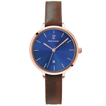 Montre Femme Pierre Lannier ECHO Cadran Bleu Bracelet Cuir Brun