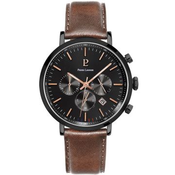 Montre Homme Pierre Lannier BARON Cadran Noir Bracelet Cuir Brun