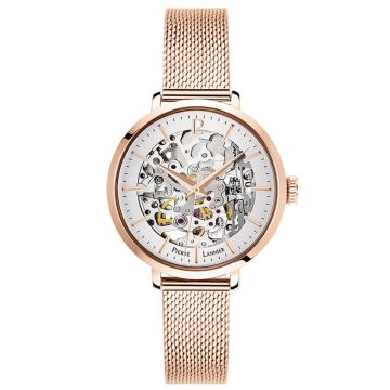Montre Femme Pierre Lannier AUTOMATIC Cadran Argenté Bracelet Acier milanais Doré rose