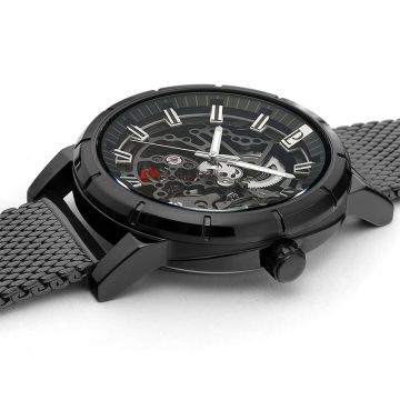 Montre Homme Pierre Lannier AUTOMATIC Cadran Noir Bracelet Acier milanais Noir