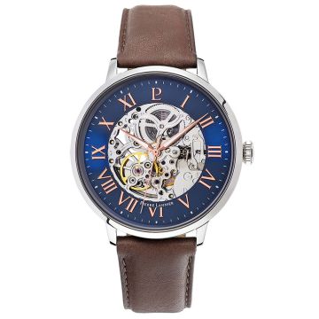 Montre Homme Pierre Lannier AUTOMATIC Cadran Bleu Bracelet Cuir Brun