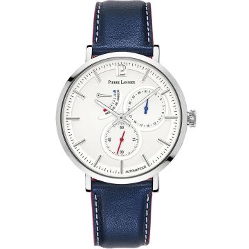 Montre Homme Pierre Lannier EVIDENCE Cadran Blanc Bracelet Cuir Bleu