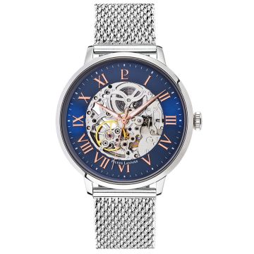 Coffret Homme Pierre Lannier AUTOMATIC Cadran Bleu Bracelet Acier milanais Argenté