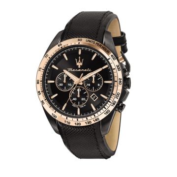 Montre Maserati Traguardo 45Mm Chr Noir Dial St Marron