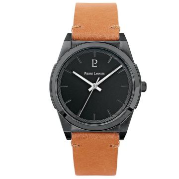 Montre Homme Candide Cadran Noir Bracelet Cuir Camel