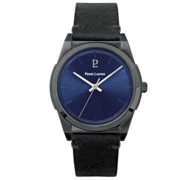 Montre Homme Candide Cadran Bleu Bracelet Cuir Noir