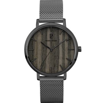 Montre Homme Nature Cadran Noir Bracelet Acier Milanais Gris