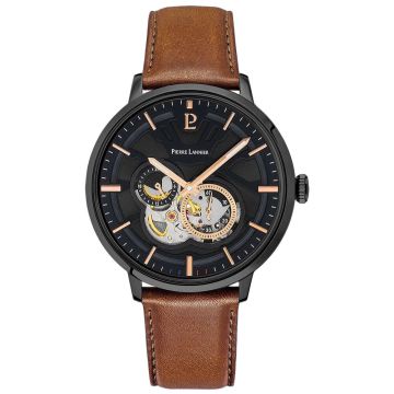 Montre Homme Trio Cadran Noir Bracelet Cuir Brun