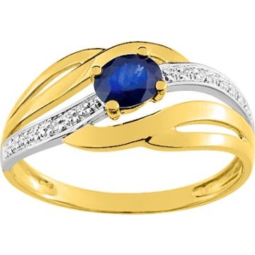 Bague Saphir Tr Diamant 0.008ct Or Jaune+Rh