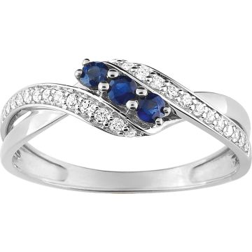 Bague Saphir & Oxyde De Zirconium Or Blanc