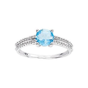 Bague Topaze Bleu Traitée Oxyde De Zirconium Or Blanc