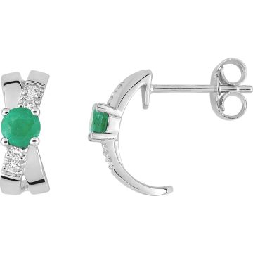 Boucles D'oreilles  Créoles Émeraude Oxyde De Zirconium Or Blanc