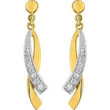 Boucles D'oreilles  Pendantes Oxyde De Zirconium Or Jaune+Rh