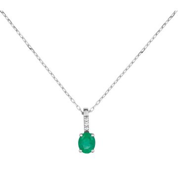Collier 42cm Émeraude Diamant 0.004ct Or Blanc