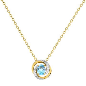 Collier Topaze Bleu Traitée Oxyde De Zirconium Or Jaune+Rh