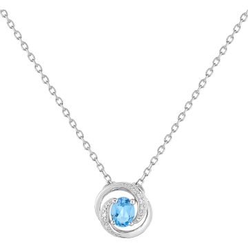 Collier Topaze Bleu Traitée Oxyde De Zirconium Or Blanc