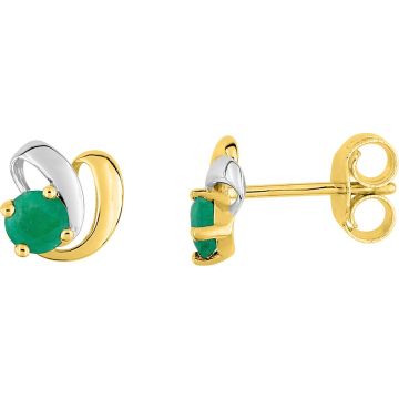 Boucles D'oreilles  Clou Émeraude Or Jaune+Rh