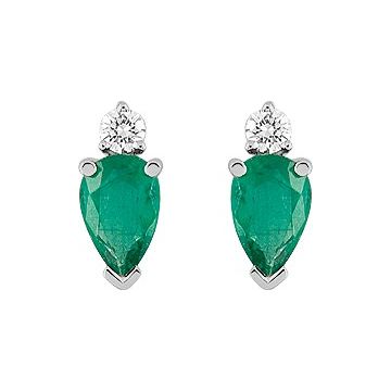 Boucles D'oreilles  Clou Émeraude 0.8 Diamant 0.08 Or Blanc