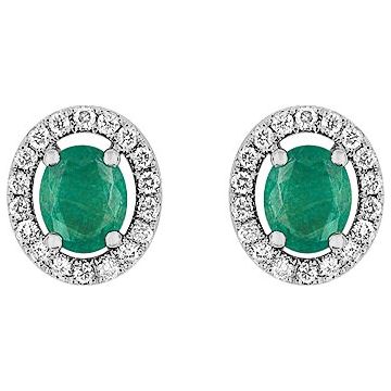 Boucles D'oreilles  Clou Émeraude 0.70c Diamant 0.18ct Or750