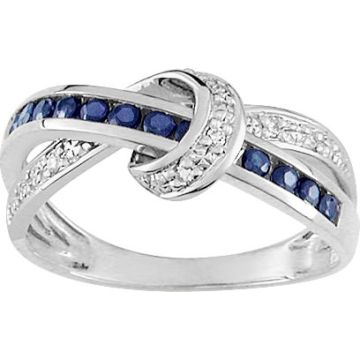 Bague Saphir Diamant 0.03ct Or Blanc