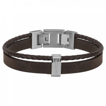 Phebus Homme - Bracelet Acier Et Cuir Nubuck + Cuir Synthetique Tresse Marron-19+1.5Cm
