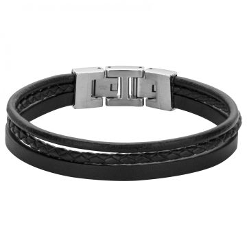 Phebus Homme - Bracelet Acier Cuir Syn + Cuir Vachette + Microfibre Noir-20+1.5Cm