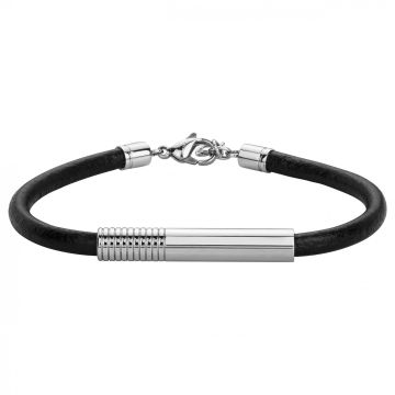 Phebus Homme - Bracelet Acier Et Cuir De Vachette-19,5+2Cm
