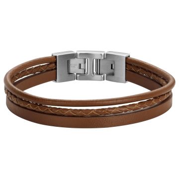 Phebus Homme - Bracelet Acier, Cuir De Vache Et Microfibre Marron-20+1,5Cm