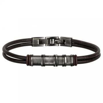 Phebus Homme - Bracelet Cuir Acier Et Ip Vintage-20+1.5Cm