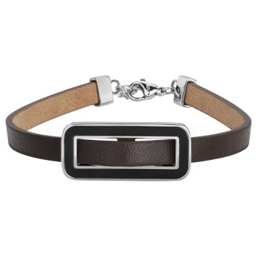Phebus Homme - Bracelet Acier Ipn Et Cuir Marron-18+2Cm