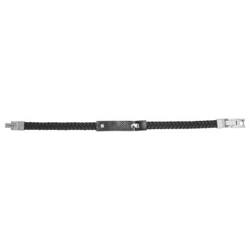 Phebus Homme - Bracelet Acier Ip Vintage, Cuir Et 1 Dts 0,005Cts-19.5+1.5Cm