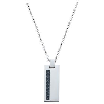 Phebus Homme - Collier Ac Et Pendentif Rectangle Avec Rail Carbone Noir 50+5Cm