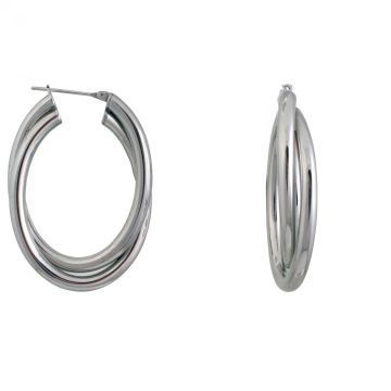 Phebus Acier - Boucles D'Oreilles Acier Double Creoles Ovales