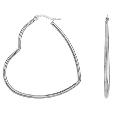 Phebus Acier - Boucles D'Oreilles Creoles Acier-Diamants M.50Mm