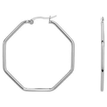 Phebus Acier - Boucles D'Oreilles Creoles Acier-Diamants M.40Mm