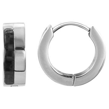 Phebus Homme - Boucles D'Oreilles Creoles Acier Et Carb.Noir-Diamants M.0,9Cm