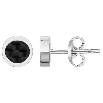Phebus Homme - Boucles D'Oreilles Acier Rondes Et Carbone Noir