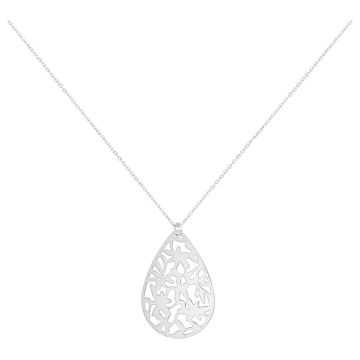 Phebus Acier - Collier Acier Forme Goute Motif Fleur 40+5Cm