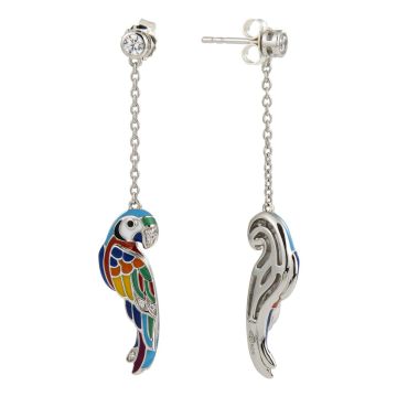 Boucles Pendantes Lovebird Argent 925 + Laque Et O