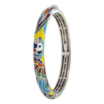 Jonc Argent 925 Lovebird + Laque Et Oxydes De Zirconium