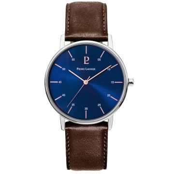 Montre Homme CITYLINE Cadran Bleu Bracelet Cuir Brun