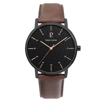 Montre Homme CITYLINE Cadran Noir Bracelet Cuir Brun