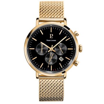 Montre Homme BARON Cadran Noir Bracelet Acier milanais Doré