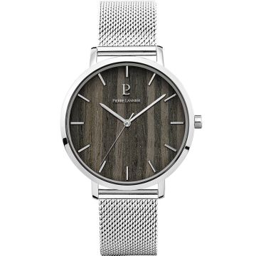 Montre Homme NATURE Cadran Noir Bracelet Acier milanais Argenté
